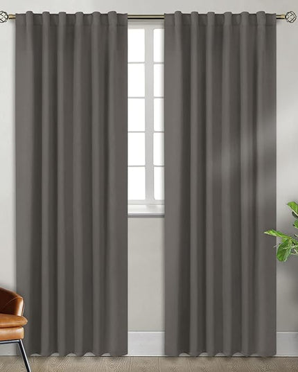 BGment Rod Pocket and Back Tab Blackout Curtains for Bedroom - Thermal Insulated Room Darkening Curtains for Living Room, 2 Window Curtain Panels (52 x 84 Inch, Grey)