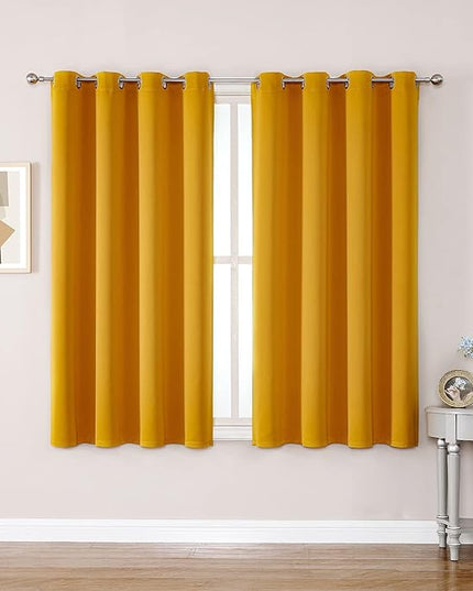 ChrisDowa Grommet Room Darkening Curtains for Bedroom and Living Room - 2 Panels Set Thermal Insulated Blackout Curtains (Mustard Yellow, 52W x 54L)