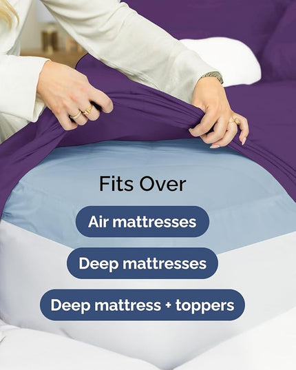 Extra Deep Queen Sheet Set - 6 Piece Breathable & Cooling Sheets - Hotel Luxury Bed Sheets Set - Easy & Secure Fit - Soft, Wrinkle Free & Comfy Sheets Set - Purple Sheet Set with Extra Deep Pockets