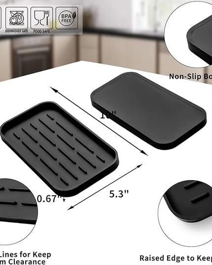 Silicone Kitchen Sink Organizer Tray for Multiple Usage,Eco-Friendly Sponges Holder for Kitchen Bathroom Counter or Sink,Dish Soap Dispenser,Scrubber,Bottle,Cup (Black, 10"×5.3")
