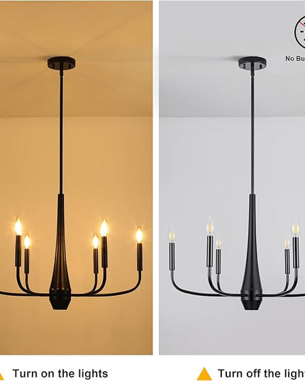 6-Light Black Industrial Chandelier, Modern Farmhouse Candle Light Fixture, Contemporary Hanging Light for Dining Room, Kitchen Island, Living Room, Bedroom, Foyer, Entryway