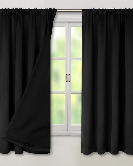 BGment Blackout Curtains for Living Room 63 Inch Length, 2 Panels Set Full Room Darkening Window Curtains, Thermal Insulated Noise Reduce Curtains with Rod Pocket, 38 Inch Wide, Black