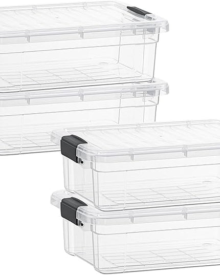 Superio Storage Bins with Lids- 4 Pack, 7.4 Qt Clear Boxes for Organizing, Stackable Plastic Containers- BPA Free, Non-Toxic, Odor Free, Organizer for Home, Office, Dorm