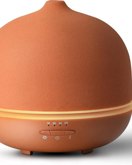 Wanlola Stone Diffusers for Essential Oils Large Room,500ml Handmade Ceramic Diffuser with 4 Timer & 10 Ambient Light Settings for Home Office (Terracotta)