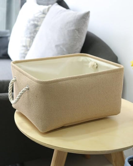 TheWarmHome Decorative Basket Rectangular Fabric Storage Bin Organizer Basket with Handles for Clothes Storage (Beige, Medium-1Pack,13.8L*9.8W*6.7H)