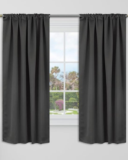 BGment Dark Grey Blackout Curtains 60 Inches Long for Bedroom - 34 x 60 inch Curtains Panels Rod Pocket and Back Tab Thermal Insulated Room Darkening Drapes for Kids Room, 2 Window Panels Set