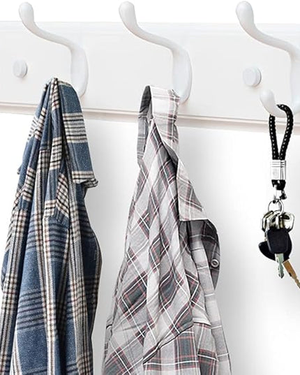 Wooden Coat Rack, Wall-Mounted Organizer for Closet, Entryway, Hallway, Foyer, Bedroom, Heavy Duty Double Hooks for Hanging Towels, Bags, Hats, Jackets, Key (White, 4 Hooks)