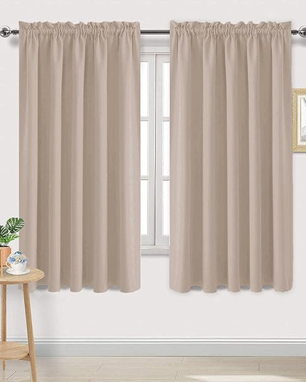 DWCN Blackout Curtains for Living Room Thermal Insulated, Energy Saving & Noise Reducing Bedroom Curtains, Camel, W 60x L 63 Inch, Set of 2 Rod Pocket Curtain Panels