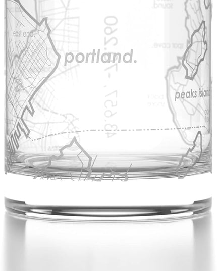 Well Told Engraved Portland Maine Map Rocks Glass, Old Fashioned Whiskey Glass (11 oz, Clear) Etched Whiskey Glass, Gifts For Whiskey Lovers