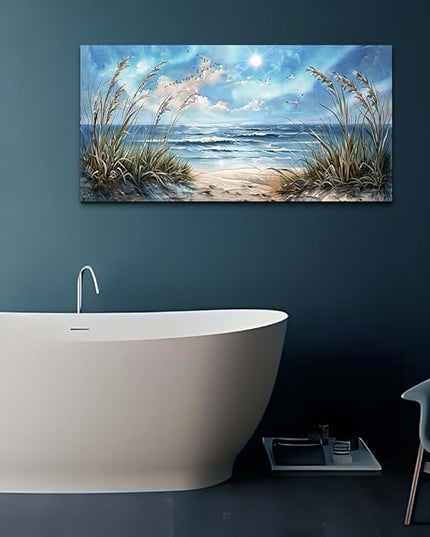 hyidecorart Wall Art For Living Room Wall Decor For Bedroom Bathroom Decoration Sunshine Ocean Scenery Painting Blue Sea Waves Wall Pictures Office Modern Canvas Prints Artwork Aesthetic Home Decor