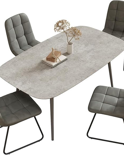 55.1'' Modern Dining Table Set for 4, Gray Wood Table with 4 Faux Leather Chairs, Kitchen & Dining Room Furniture Set, Space-Saving Table and Chairs for Apartment, Home, Small Spaces