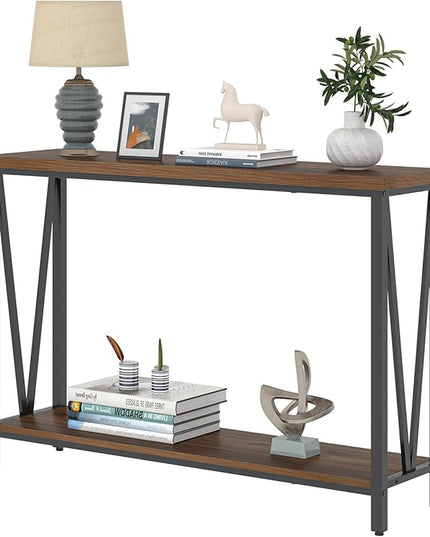 FOLUBAN Entryway Table, Narrow Console Table, Modern Sofa Table for Living Room, Hallway, Behind Couch (Rustic Walnut)
