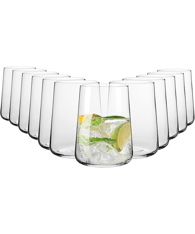 Krosno Water Glasses, 16.5 oz, Set of 12, Infinity Collection, Lead-Free Premium Crystalline Glassware, Everyday Drinking Glasses, Dishwasher Safe, Made in Europe