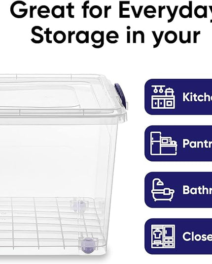 Superio Storage Bins with Lids, Clear Plastic Containers for Organizing, Stackable Totes, BPA Free, Odor Free, Organizer Boxes for Home, and Dorm (4 Pack, 44 Quart)