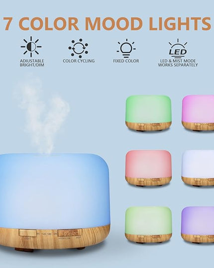 SACATR Essential Oil Diffusers for Home with 36 Oil Diffuser Sets, 500ml Aroma Diffuser for Essential Oils Large Room, Ultrasonic Cool Mist Diffuser Auto Shut-Off 4 Timers 15 Colors (36x5mL)