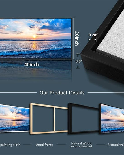 Black Framed Canvas Wall Art For Living Room Blue Beach Ocean Sea Waves Landscape Wall Decor Ready To Hang Home Decorations Bedroom Kitchen Bathroom Canvas Prints Posters Painting Wall Mural Artwork