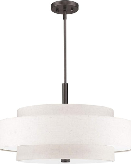 Livex Lighting Fabric Shade 52138-92 Meridian 5 Light English Bronze Pendant