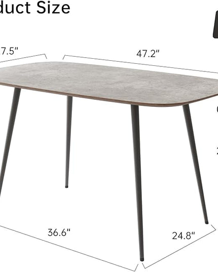 47.2'' Dining Table Set for 4,Modern Wood Dining Table,Leather Dining Chairs 4,Table and Chairs Set of 4,Ideal for Kitchen Dining Room (Gray Table + 4 Gray Chairs, 47.2")
