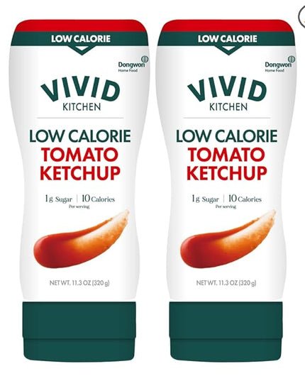 VIVID KITCHEN Low-Calorie Ketchup Sauce - 2 Pack - Zero Sugar, 10 Cal/Serving - Allulose Sweetened, No Preservatives or MSG - Easy Squeeze Bottle - Healthy, Guilt-Free Ketchup Alternative for Fries, Burgers, Sandwiches & More
