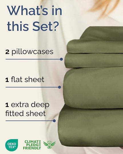 Extra Deep Twin Sheet Set - 4 Piece Breathable & Cooling Sheets - Hotel Luxury Bed Sheets Set - Easy & Secure Fit - Soft, Wrinkle Free & Comfy Sheets Set - Sage Green Sheet Set with Extra Deep Pockets
