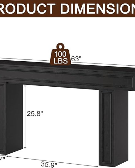 Rresyet 63 Inch Long Console Table, Sofa Table Behind Sofa, Wooden Entryway Table, Farmhouse Entryway Table for Entry, Hallway, Living Room (Black)