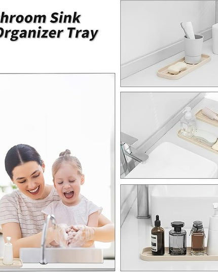Silicone Kitchen Sink Organizer Tray for Multiple Usage,Eco-Friendly Sponges Holder for Kitchen Bathroom Counter or Sink,Dish Soap Dispenser,Scrubber,Bottle,Cup (Tapioca, 12"×4")