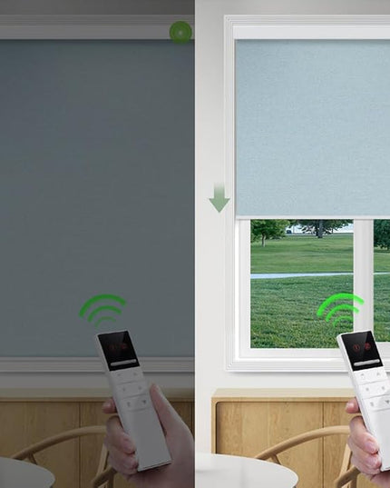 ZSHINE Motorized Blackout Window Blinds Customize Width (23-95 Inches) Remote Control Wireless and Rechargeable Roller Shades Blinds for Windows, Home, Office, Hotel, Club, Restaurant (82010L)