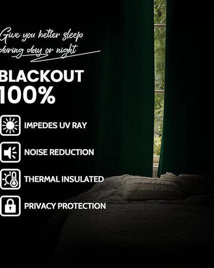 Yakamok 100% Blackout Curtains Dark Green Room Darkening Thermal Insulated with 2 Thick Layers-Hunter Green Window Drapes Set of 2 Panels for Bedroom Living Room 52 Inches by 84 Inches Length