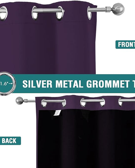 ChrisDowa 100% Blackout Curtains for Bedroom with Black Liner, 2 Thick Layers Total Blackout Thermal Insulated Grommet Long Window Curtains 2 Panels Set (Royal Purple, 52 x 95 Inch)