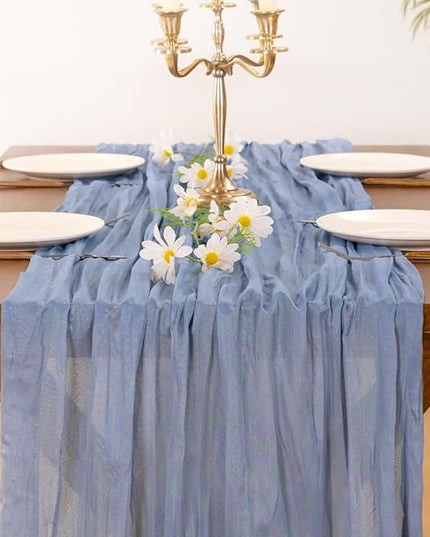 Socomi Dusty Blue Fall Thanksgiving Cheesecloth Table Runner Boho Rustic Gauze 120 inch 10FT Cheese Cloth Runner for Wedding Party Baby Shower Birthday Home Decor Holiday Decorations