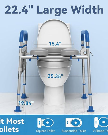 Toilet Seat Risers for Seniors, Removable Padded Raised Toilet Seat with Handles, Easy to Clean Adjustable Height Toilet Riser, Handicap Elevated Seat 400lb, Fits Any Toilet