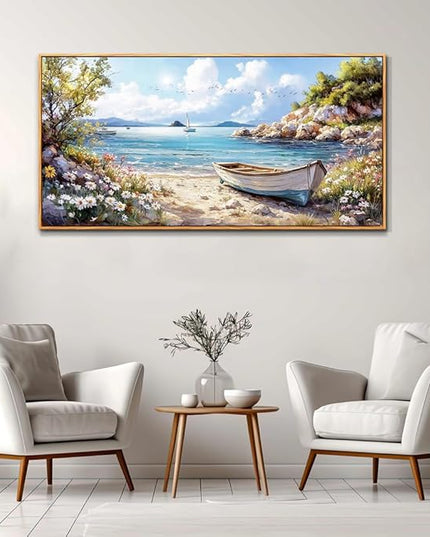 PHAOHUAXM Large Canvas Wall Art For Living Room Wall Decor For Bedroom Office Decor Print Marine Landscape Paintings Artwork Modern Stretched and Framed Beach Posters Home Decor 30"X60" Wood Framed