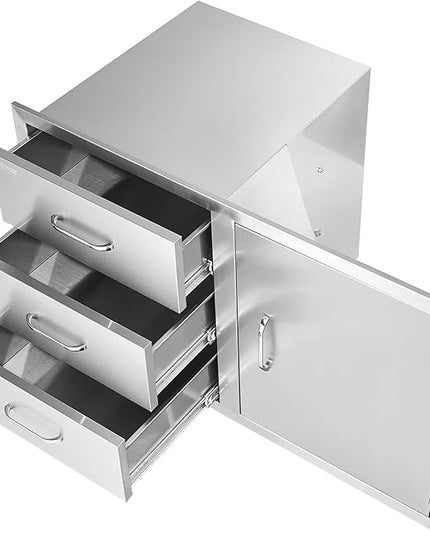 VEVOR BBQ Island Drawers 38.1W x 22.6H x 20.8D, Outdoor Kitchen Door Drawer Combo Cabinets, BBQ Access Door/Triple Drawers Combo, Stainless Steel Handles, Perfect for BBQ Island Patio Grill Station