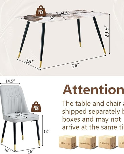 6 Person Dining Table Set, Sintered Stone Dining Table Set for 6, Kitchen Table Chairs Set of 6, Easy to Assemble
