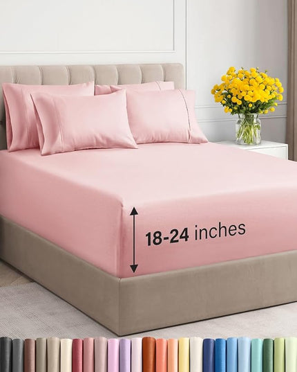 Extra Deep Full Sheet Set - 6 Piece Breathable & Cooling Sheets - Hotel Luxury Bed Sheets Set - Easy & Secure Fit - Soft, Wrinkle Free & Comfy Sheets Set - Baby Pink Sheet Set with Extra Deep Pockets