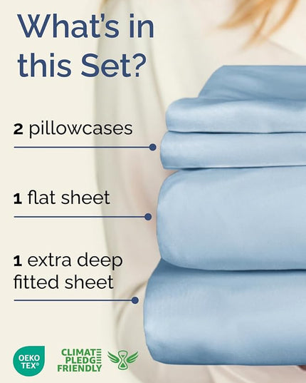 Extra Deep Twin XL Sheet Set - 4 Piece Breathable & Cooling Sheets - Hotel Luxury Bed Sheets Set - Easy & Secure Fit - Soft, Wrinkle Free & Comfy Sheets Set - Sky Blue Sheet Set w/Extra Deep Pockets