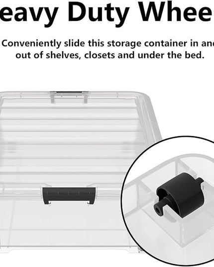 50 Quart Multipurpose Under Bed Storage Container Bins with Secure Latch Lid & Wheels, Underbed Storage Organizer Box, 3-Pack, Clear