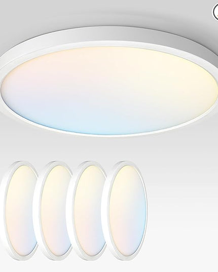 ASD LED 24" Round Flush Mount Ceiling Light Fixture, Low Profile Surface Lighting | 5CCT, Dimmable, Ultra-Thin, ETL Listed | 38W 2700LM 2700-6000K 100-277V | Kitchen, Hallway Lamp | White, 4 Pack