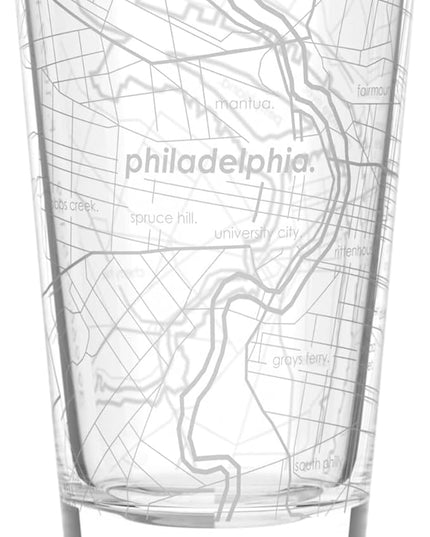 Well Told Engraved Philadelphia Pennsylvania Map Pint Glass, Etched Beer Gift (16 oz, Clear) City Map Pint, Custom City Glassware, Gifts For Beer Lovers