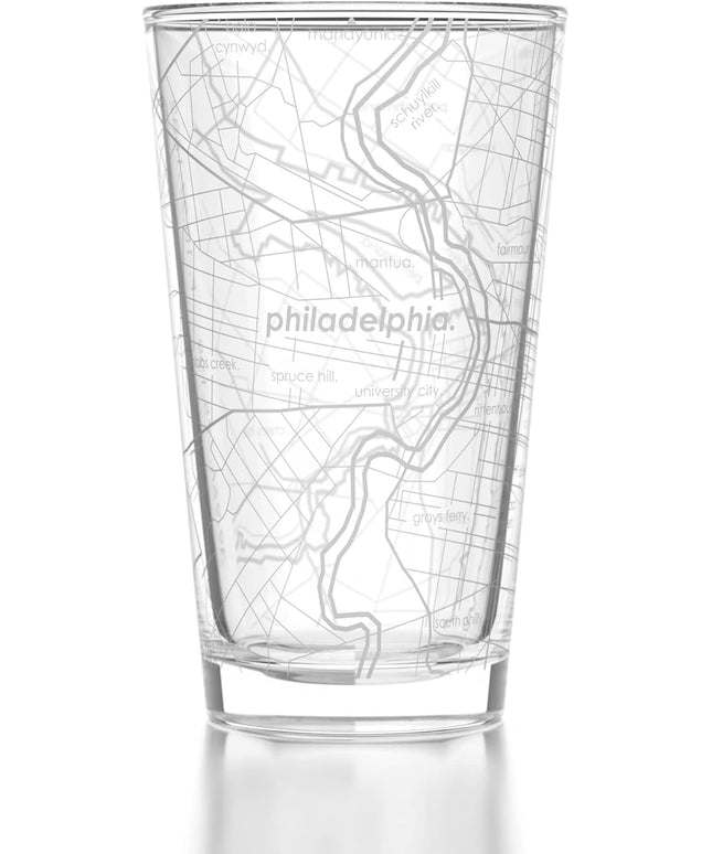 Well Told Engraved Philadelphia Pennsylvania Map Pint Glass, Etched Beer Gift (16 oz, Clear) City Map Pint, Custom City Glassware, Gifts For Beer Lovers