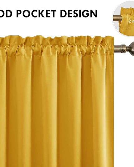 DWCN Blackout Curtains for Bedroom – Rod Pocket Thermal Insulated Noise Reducing Noise Reducing Drapes for Living Room, W 60 x L 63 Inch, 2 Panels, Yellow