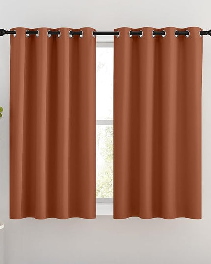 NICETOWN Half Window Curtains for Bedroom - Grommet Modern Thermal Insulated Blackout Window Treatments Sound Reducing for Nursery/Kitchen, Burnt Orange, W46 x L54, Set of 2
