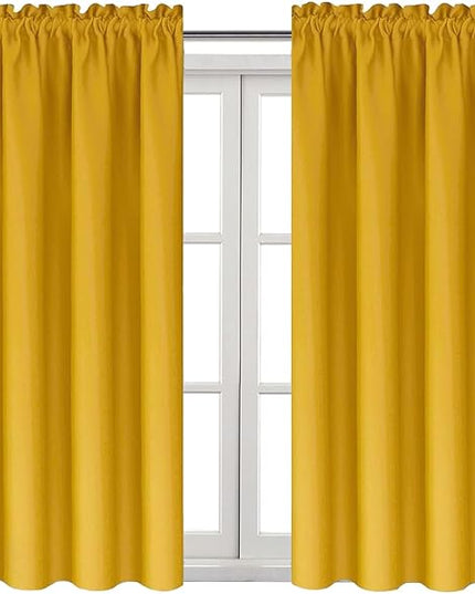 DWCN Yellow Room Darkening Blackout Curtains - Thermal Insulated Privacy Energy Saving Window Curtain Drapes 42 x 45 inch Length, Set of 2 Bedroom Living Room Curtains
