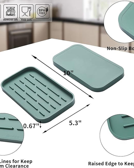 Silicone Kitchen Sink Organizer Tray for Multiple Usage,Eco-Friendly Sponges Holder for Kitchen Bathroom Counter or Sink,Dish Soap Dispenser,Scrubber,Bottle,Cup (Green, 10"×5.3")