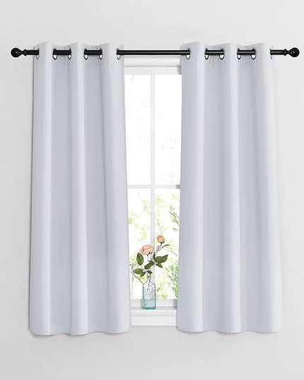 NICETOWN Room Darkening Kitchen Curtains - Window Treatment Thermal Insulated Grommet Light Blocking Curtains & Drapes for Bedroom/Bathroom (2 Panels, W37 x L48, Greyish White)