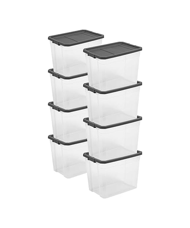 Sterilite 8-Pack Modular Stacker Box, Durable Clear Plastic Storage Bins with Latching Lids, 108 Quart - Stackable Organizing Container Boxes for Closet, Bathroom, and Office