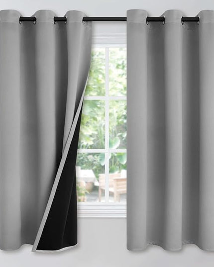 YoungsTex 100% Blackout Curtains Thermal Insulated Grommet Top Total Blackout Window Curtains for Bedroom with Black Back, 2 Panels, Light Grey, 42 x 63 Inch