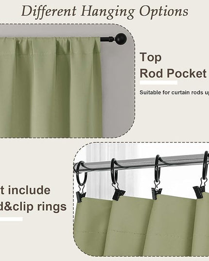 Gwine Sage Green Blackout Curtains for Bedroom 54 Inches Long, Thermal Insulated Room Darkening Curtains for Living Room Each 40" Wx54 L, 2 Panels