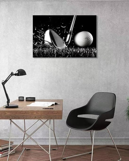 Golf Poster Wall Art Picture Golf Ball Sport Canvas Prints Wall Decor for Gym Living Room Decorations Framed Artwork Ready to Hang(12''H x 16''W)