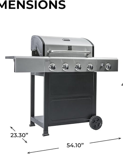 Kenmore 4-Burner Gas Grill with Side Burner, Outdoor BBQ Grill, Propane Gas Grill, Cast Iron Cooking Grates, Electronic Ignition, Warming Rack, Open Cart Design, 53000 BTUs, Stainless Steel and Black